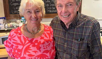 Brightwater volunteers Graham and Jeanie at Maddies Cafe in Madeley