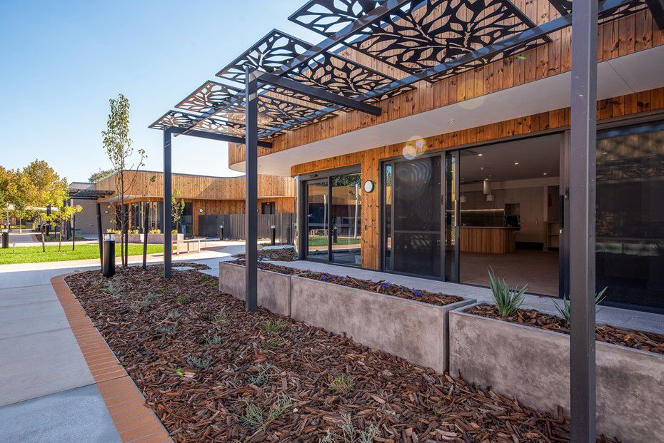 Shading and gardens at Brightwater's Huntington's disease campus